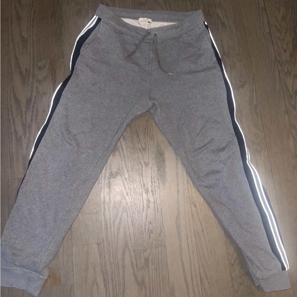 Hermes Gray Joggers with White and Black Stripes